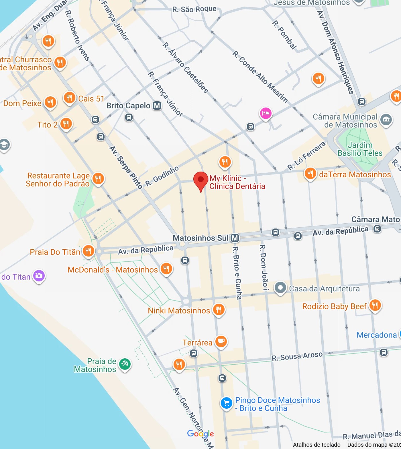 Mapa com a localização da My Klinic na Rua de Brito Capelo, Matosinhos